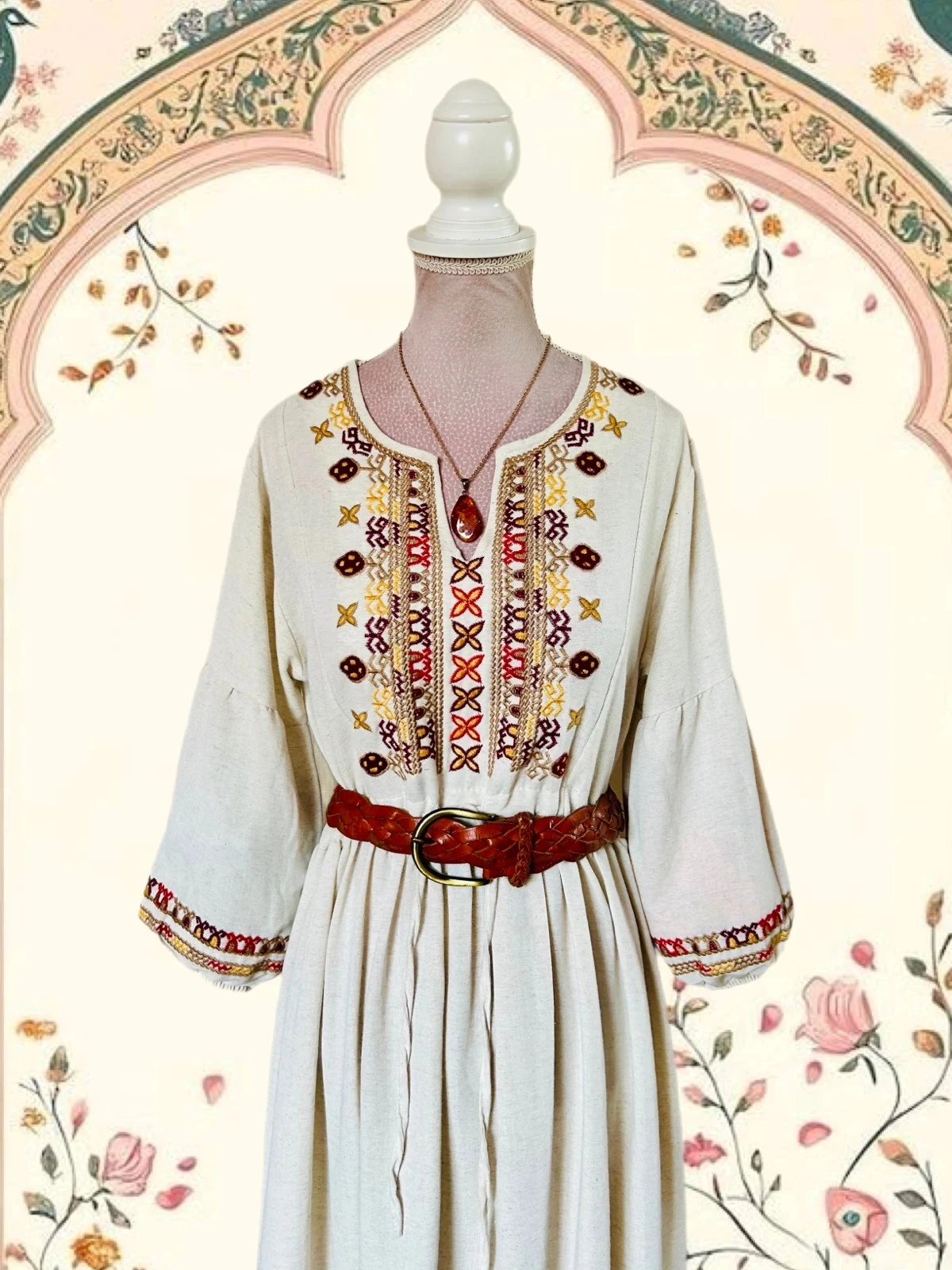🧿🌿Vestido Bohème Folk Bordado de Istambul • Turkish Embroidered Maxi Dress S/36🌿🧿 – photo 2